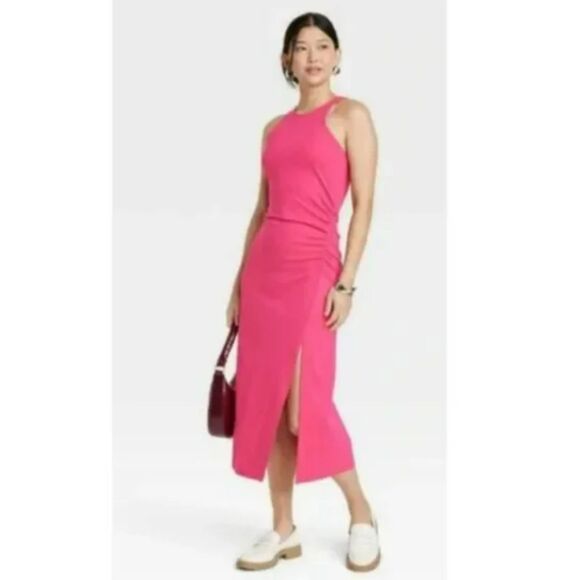 110 A New Day Hot Pink Sleeveless Midi Dress with Side Slit - Picture 1 of 4
